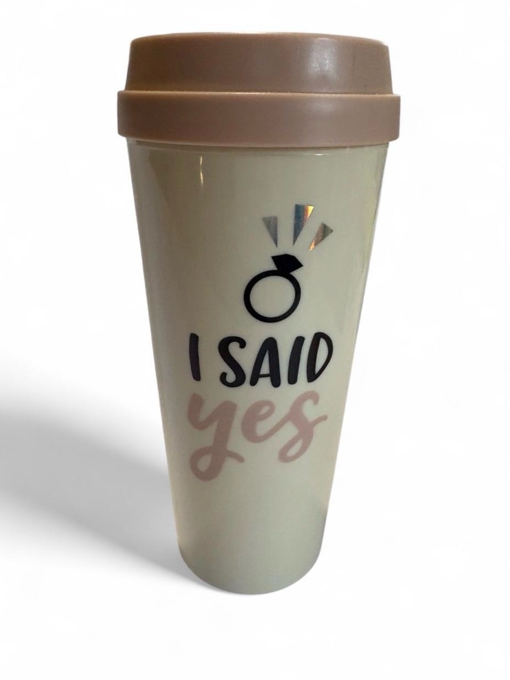 I Said Yes Travel Tumbler with Pink Lid - Engagement Design